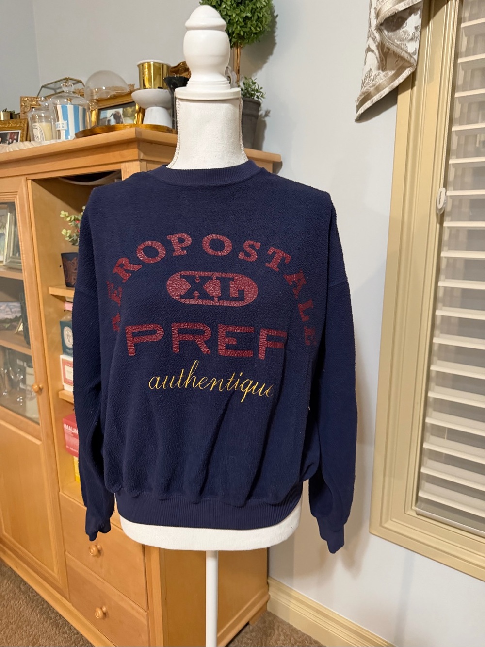 Vintage Y2K Aeropostale Navy Blue 'Pref Authentique' Crewneck Sweater Size XS